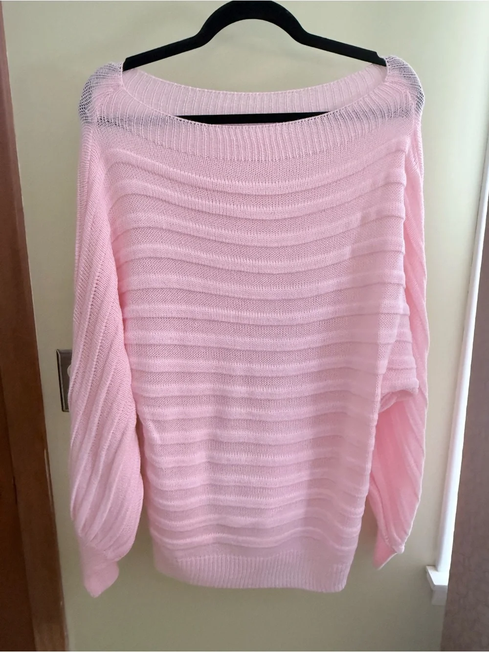 Light Pink Off-the-Shoulder Ribbed Sweater